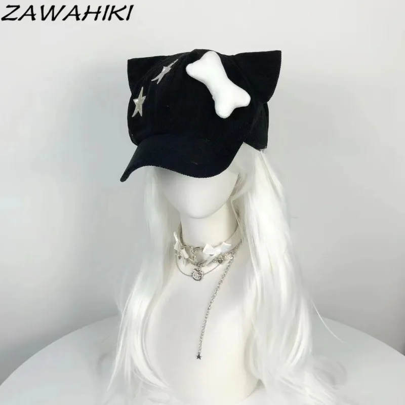 Fashion Caps for Women Cute Star Embroidery Peaked Cap Bone Toy Patchwork Visors Female Cat Ears Design Korean Casual Casquette