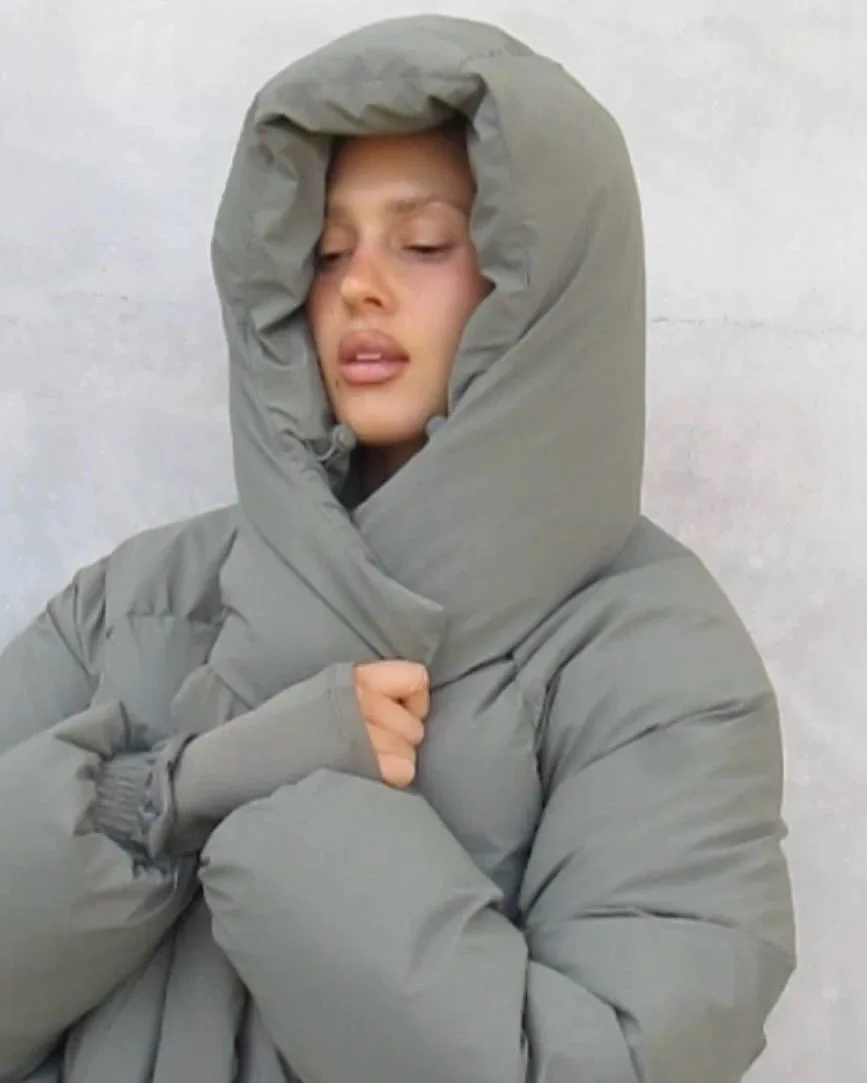 KHY~Kylie نفس سترة قطنية بغطاء للرأس باللون الأخضر الزيتوني على شكل سحاب معطف خبز دافئ سميك #6