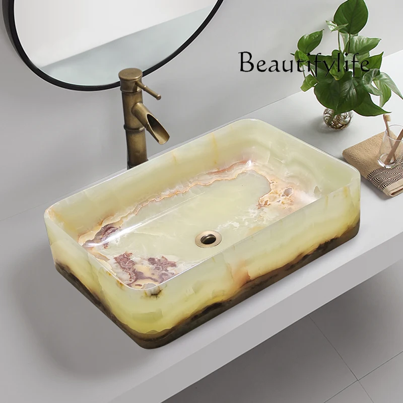 

Bathroom square stone countertop basin natural jade washbasin simple European art small apartment