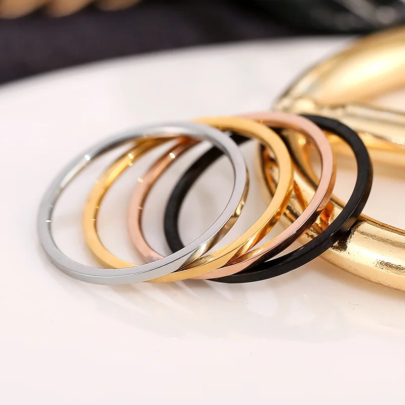 1MM Thin Titanium Steel Rose Gold Color Anti-allergy Smooth Couple Wedding Ring Woman Man Fashion Jewelry Wholesale