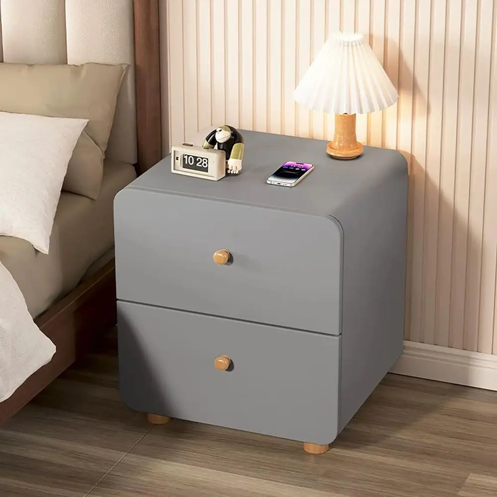 منضدة المزرعة الحديثة مع درجين، تصميم منحني ريفي، أبيض/رمادي، L50xW40xH45cm