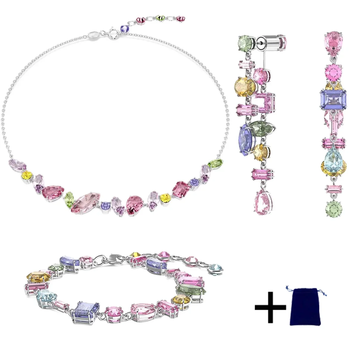 مجموعة مجوهرات أوروبية وأمريكية عالية الجودة لعام 2025 قلادة بسيطة من الحجر الأبيض للزوجين أقراط عصرية وجوية