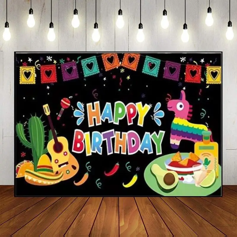 

Mexican Happy Birthday Backdrop Fiesta Party Backdrop Cinco De Mayo Carnival Decoration Party Colorful Photography Background