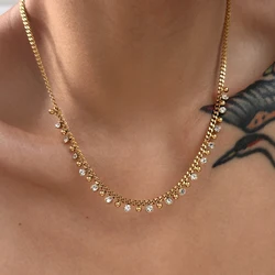 Stylish 18K Gold Plated Stainless Steel Beads Glass Stone Stations Tassels Necklace for Women Waterproof Ajdustable Collar Gift