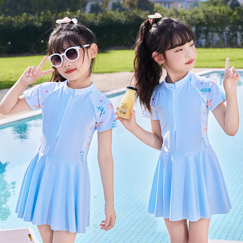 Girl\'s Swimwear Skirt Fashionable Print One Piece Swimsuit Hot Spring Swimming Dress In Stock