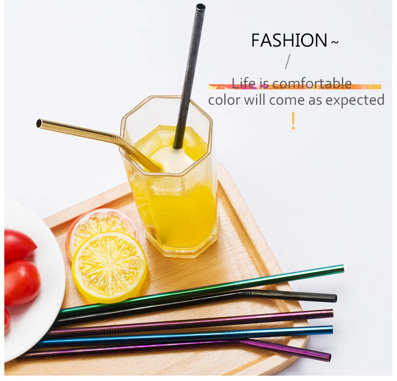 FAIS DU Reusable Drinking Straw 304 Stainless Steel Straws Set with Brush Metal Straw Colorful Straight Bent Bar Party Accessory