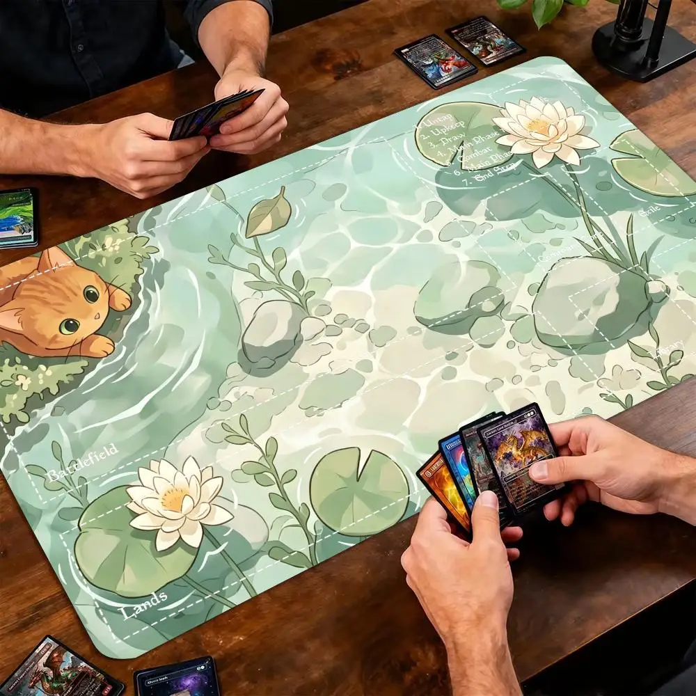 Orange Cat Creek Lotus Pond Desk Mat Table Mat Pc Accessories Square Mousepad Office Desk Decorating XXL Mouse Pad Keyboard Pad