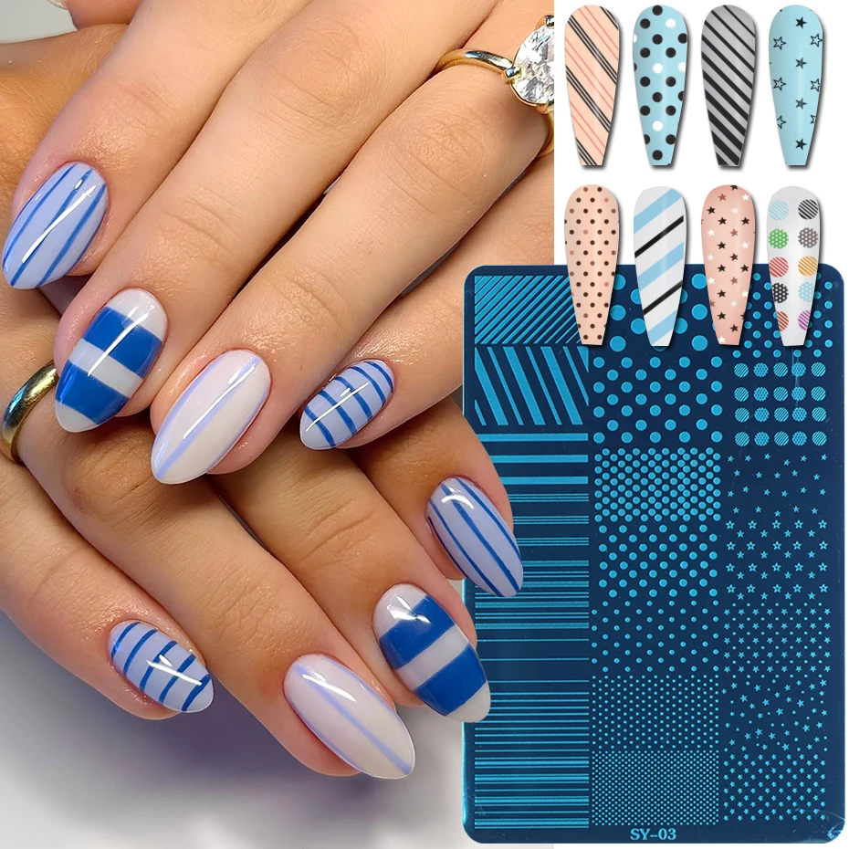 3-teiliges Set Niedliche Polka Dot Line Nagelstempelplatte Mini Stern Geometrische Streifen Nagellack Transfer Druckvorlage DIY Schablonen-Werkzeuge – Detail 3