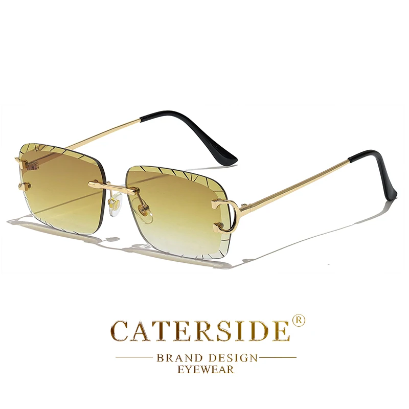 CATERSIDE Randlose Quadratische Sonnenbrille Männer Kupferickel Mode Punk Gradienten Sonnenbrille Vintage Trendy Kleine Rahmen Brillen UV400 – Detail 14