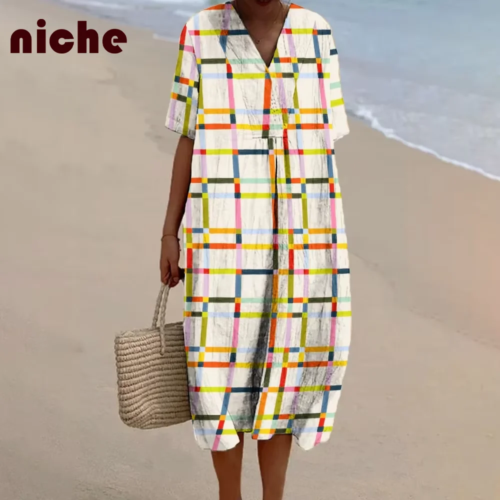 

Dopamine Style Women's Dress Color Polka Dot Striped Graphic Printing High Quality Fabric Soft Trend New Beach Dress