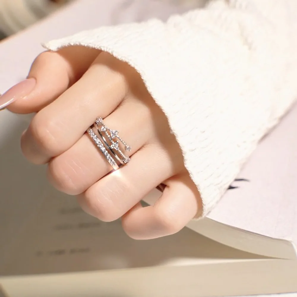 حلقات أكمام على شكل أوراق زركونيا ذهبية وفضية للنساء، إكسسوار قابل للفتح على شكل نحاسي #4