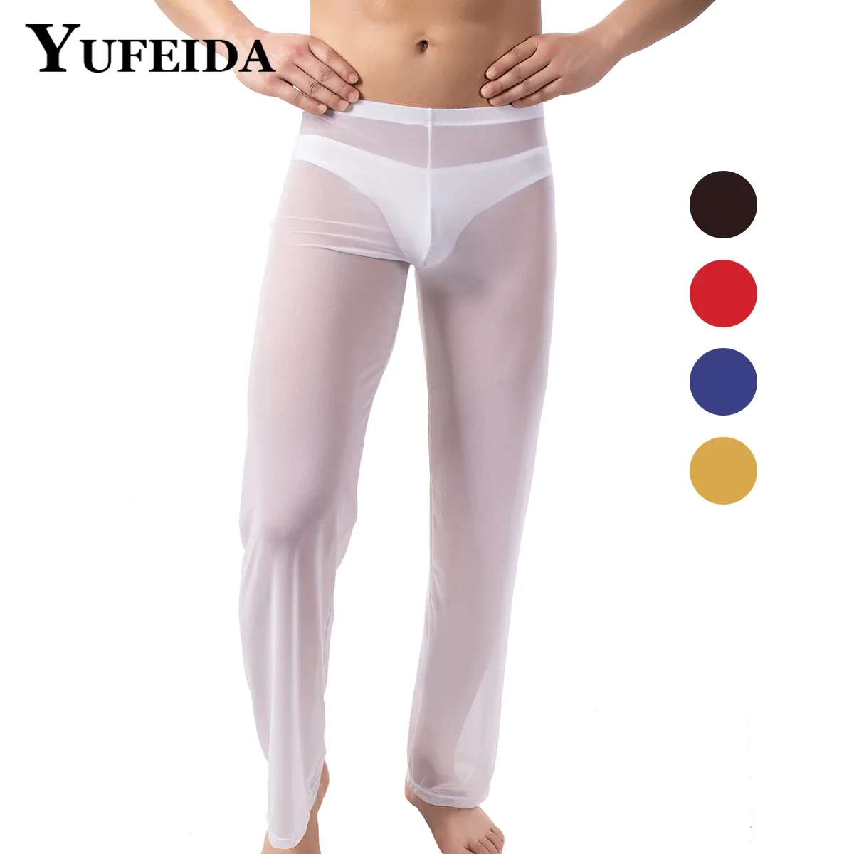 YUFEIDA Men's Sexy Soft Mesh Sheer See-through Stretch Pants Trousers Sleepwear Ultra Thin Hot Transparent Men Pyjama Homewear