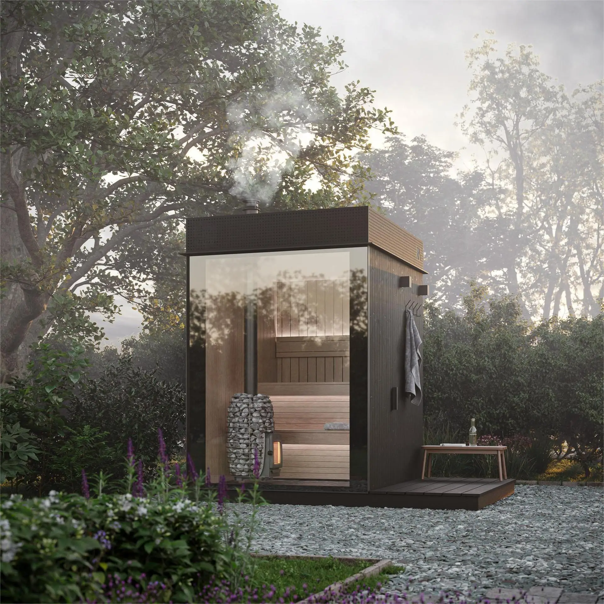 High-end cedar wet sauna cabin with Javia sauna heater