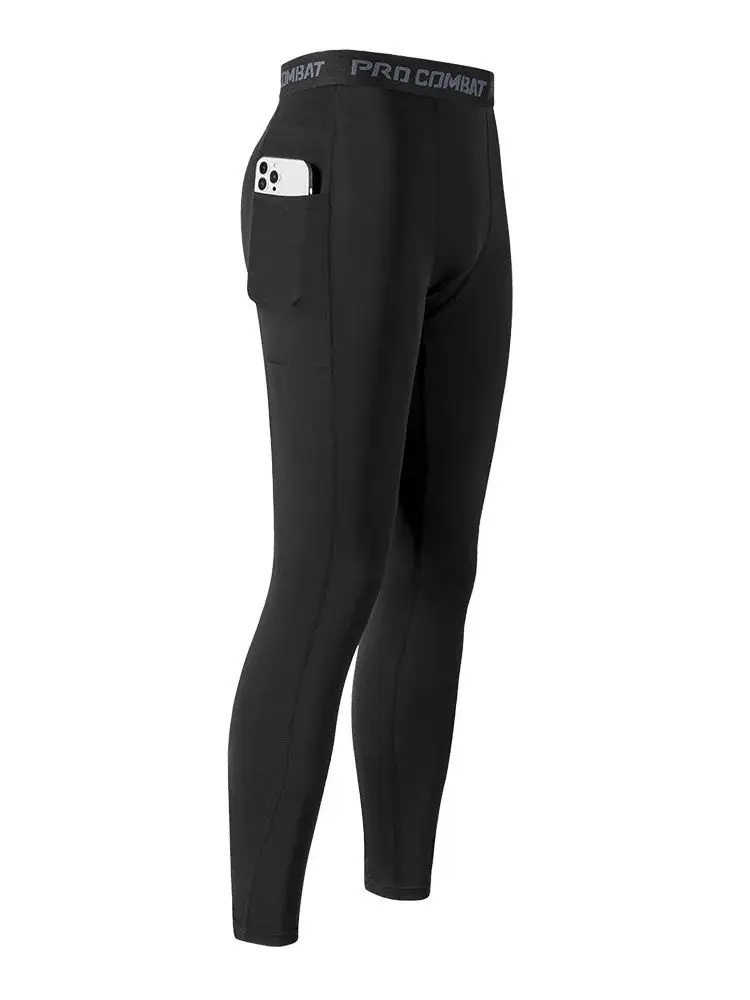 Men's sports tight shorts with mobile pocket design and quick drying sweatpants, suitable for running and basketball fitness