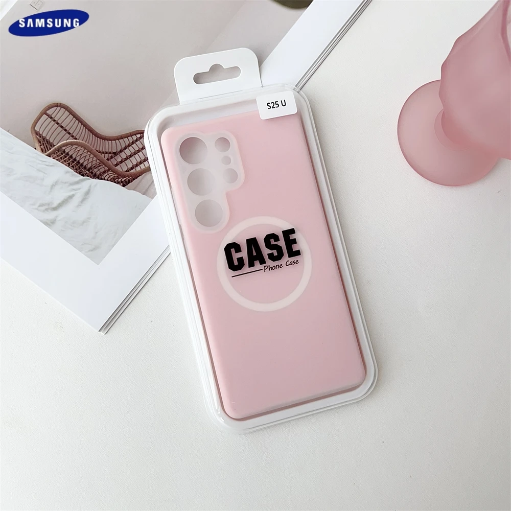 حافظة مغناطيسية فاخرة من السيليكون السائل غير اللامع لهاتف سامسونج جالاكسي S25 S23 S24 Ultra Plus FE لغطاء ممتص الصدمات Magsafe مع صندوق