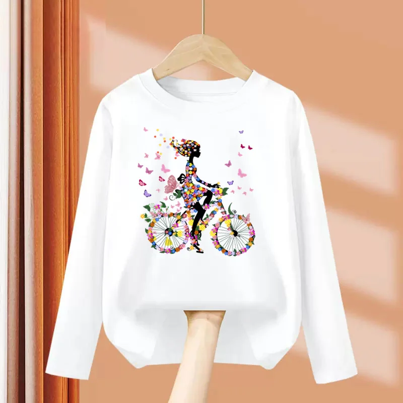 Aimi Lakana Girls Spring T-Shirt Butterfly Bike Graphic Tops Kids Cotton Fashion Clothing Party Dresses 3T-14T