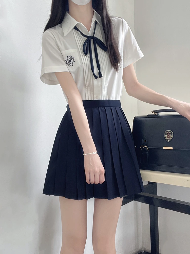 

Tokyo Annual Record JK Summer Short Sleeve Embroidered Shirt Women's Small Size JK Uniform Shirt Thin Polyester mid Skirt