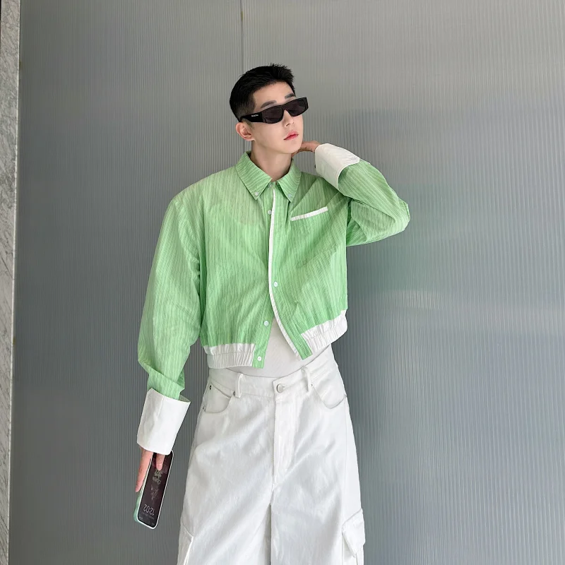 Men's 2025 Summer New Stylish Thin Contrast Color Stripe Long Sleeve Shirts Men's Fashion Tops Trendy Breathable Shirt Jackets