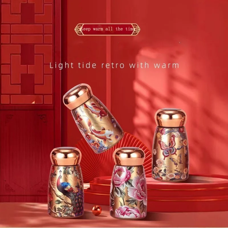 Retro Small Mushroom Stainless Steel Thermal Insulation Water Cup Intelligent Temperature Display Small  Thermos Cup Kettle
