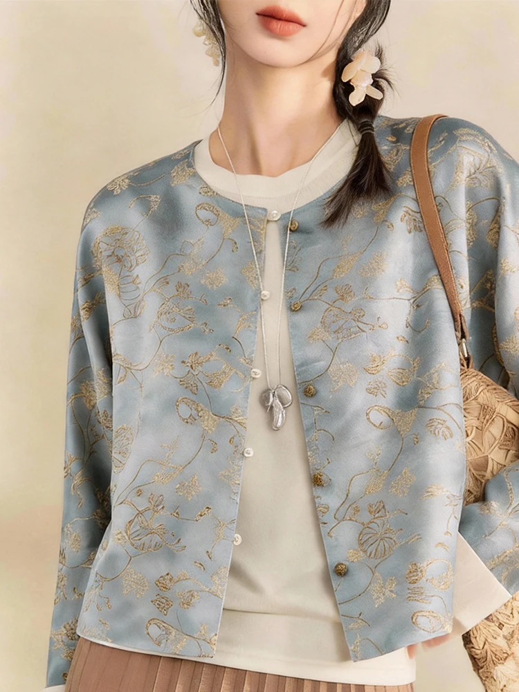 

Новый китайский роскошный кардиган с вышивкой и цветовыми блоками, круглый вырез, без застежки, весна 2026, большие размеры, универсальный топ