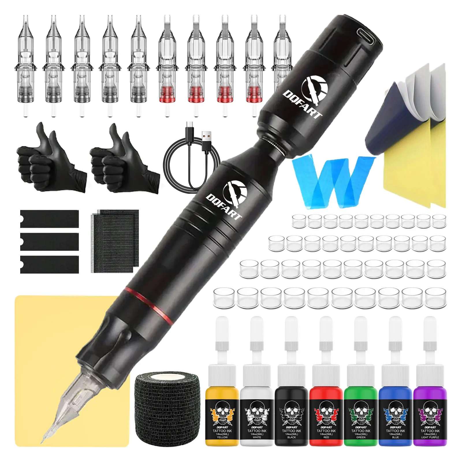

Набор для татуировки DQFART, хорошее качество, набор ручек для татуировки для перманентного макияжа, набор машинок для татуировки-1300 мАч, источник питания для татуировки, набор пистолета для татуировки