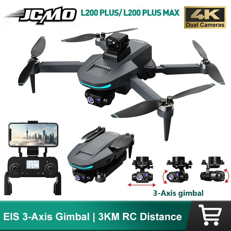 

JCMO L200 Plus Max 4K Камера Дрон 3-осевой подвес HD Профессиональная двойная камера 360 Предотвращение препятствий 2,4 ГГц 5G Wi-Fi Складной дрон