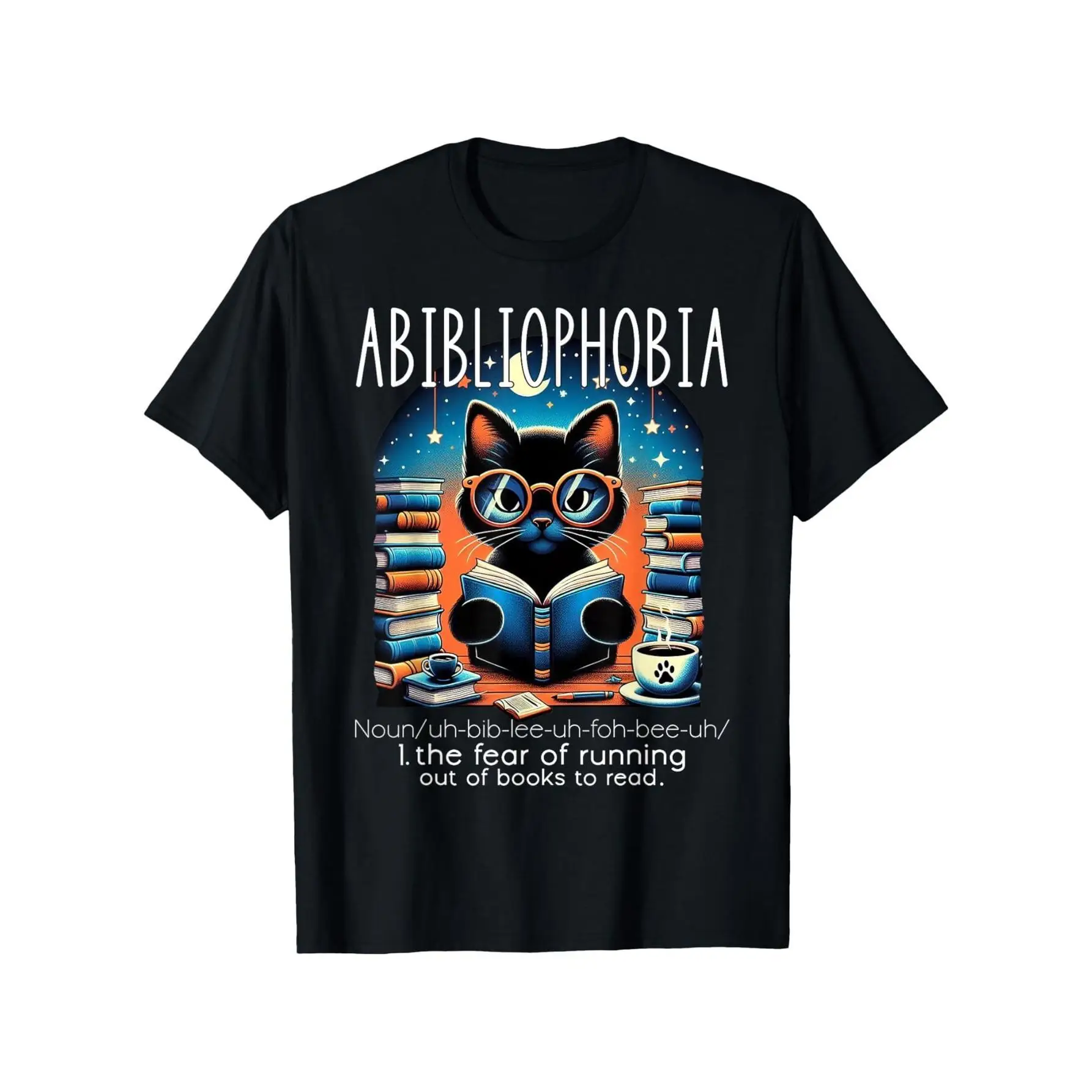 

Abibliophobia T-shirt, Book Lover Black Cat Tee, Men Women Reading Cat Gift, Librarian Teacher Gift, Bookworm Funny Top