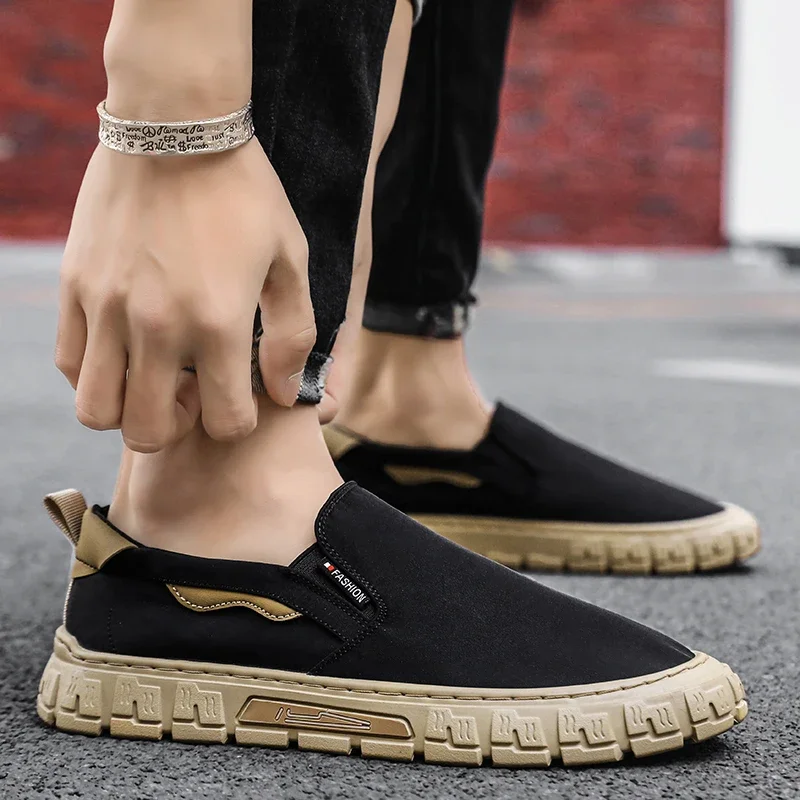 

LiveDay Men's Autumn Casual Breathable Ice Silk Canvas Loafers Slip-On Sneakers Comfort Lightweight Outdoor Flat Shoes