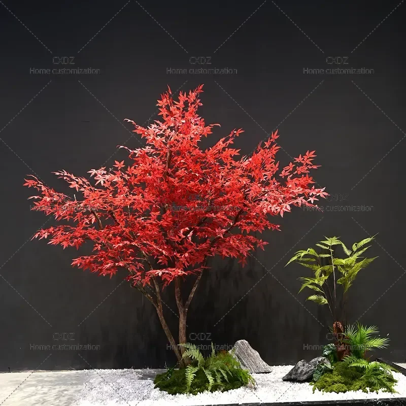 Artificial Red Maple Tree Large Decorative Plant for Hotel Landscaping Indoor Bionic Faux Tree Home Office Decoration