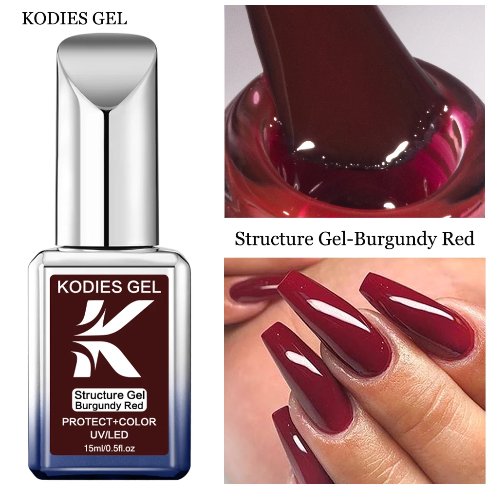 KODIES GEL Winter Wine Red Rubber Base Gel Polish Semi permanent UV/LED Structure Nail Strengthener Burgundy Red Gummy Base Gel