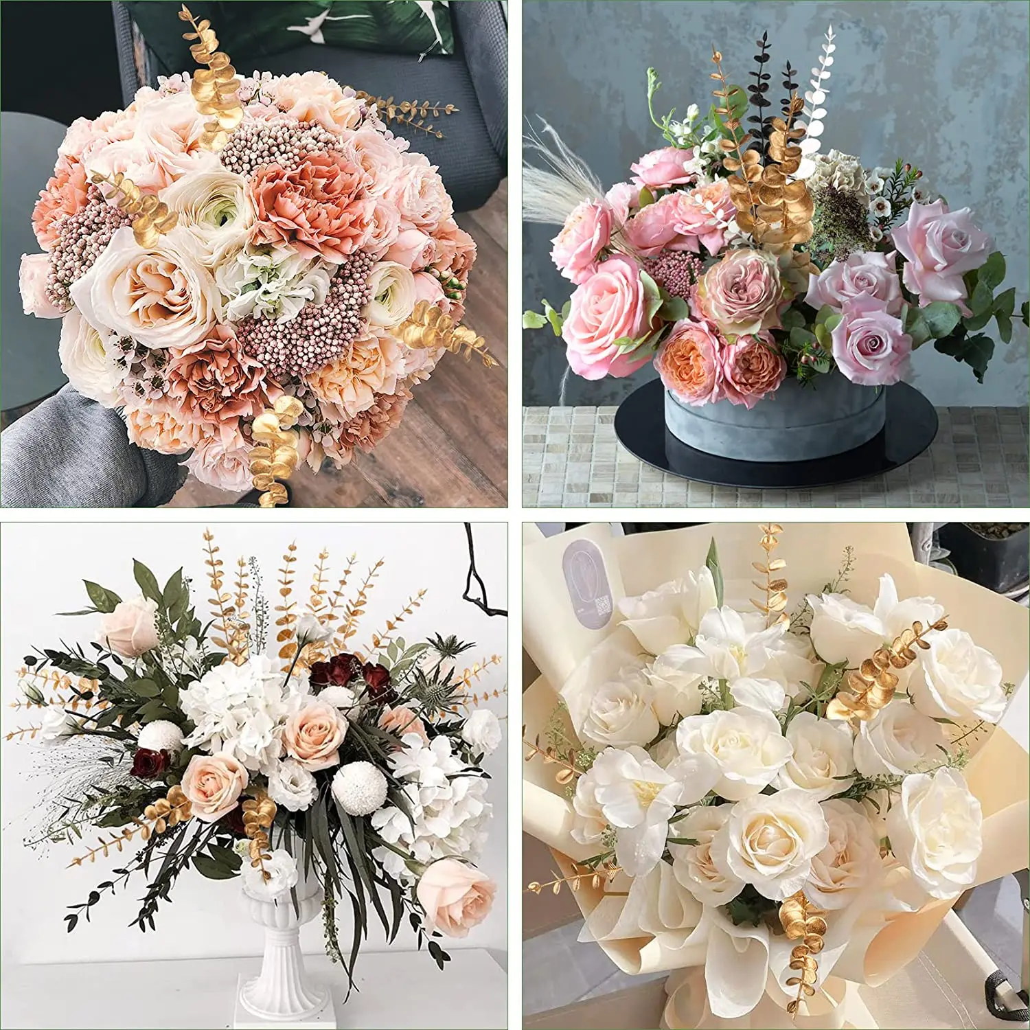 Yannew 12 Stück künstliche Eukalyptus-Stiele, silbernes Dollar-Grün, künstliche Pflanzen für Hochzeitsstrauß, Blumenarrangement, Heimdekoration – Detail 8