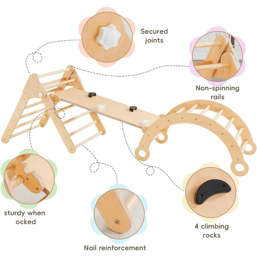 مجموعة مثلث بيكلر، مجموعة تسلق مونتيسوري 5 في 1 قابلة للطي مع منحدر، ألعاب تسلق للأطفال للملعب الداخلي، صالة الألعاب الرياضية في الغابة