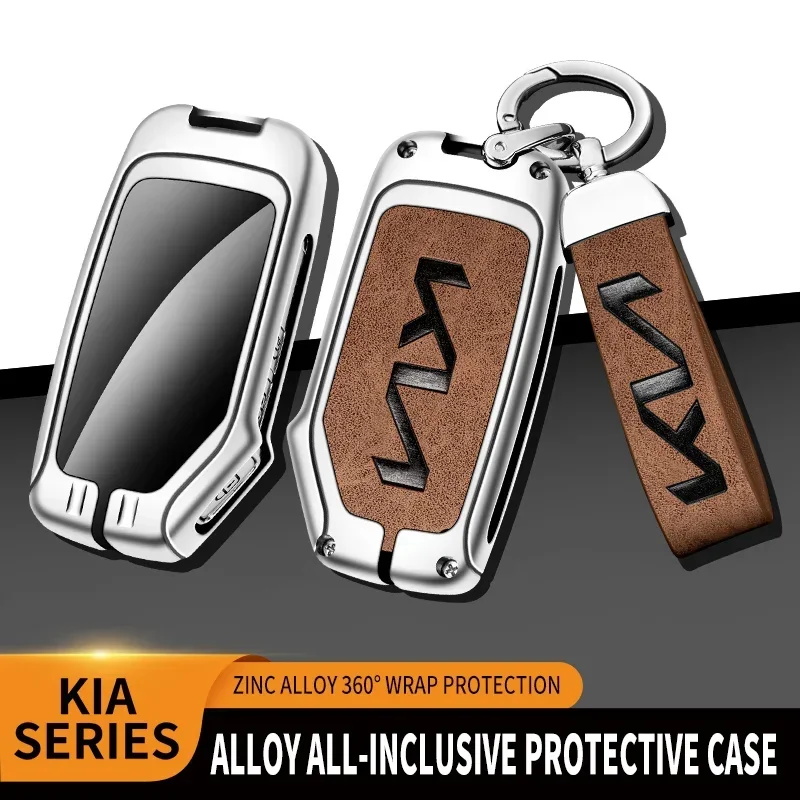 Car Alloy Leather Key Case Remote Protector Keyless For KIA Sportage R GT Stinger Sorento Ceed Cerato Forte Niro Soul Telluride