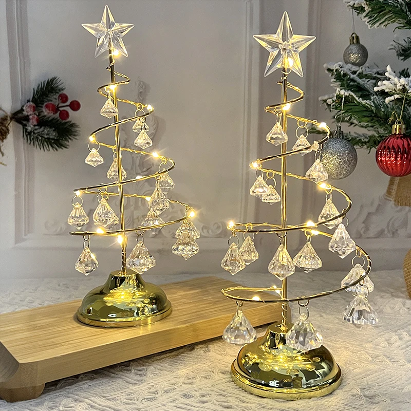 

LED Crystal Star Iron Christmas Tree Light Small Xmas Tree Table Lamp Christmas Decorations For Home Navidad Gift 2023 New Year