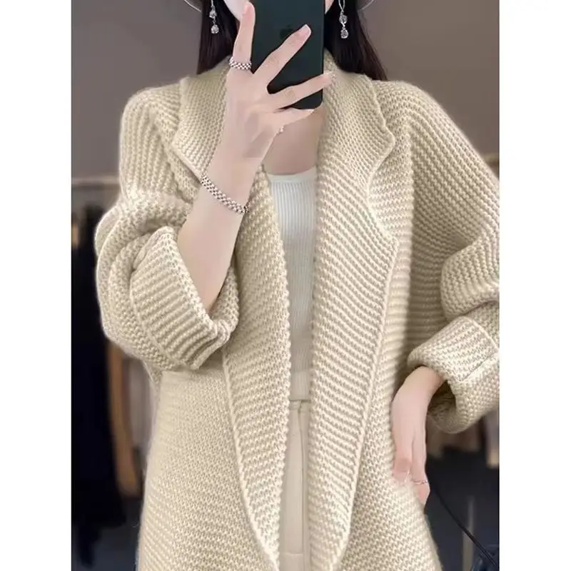 

Autumn Winter Cardigan Sweater Jacket Women 2025 New Fashion Loose Medium Long Knitted Sweater Coat Female Casual Outerwear Lady