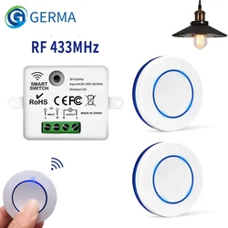 GERMA 433MHz Wireless Remote Control Light Switch 220V 110V 10A Relay Controller Mini Round Button Wall Panel Switch For Light