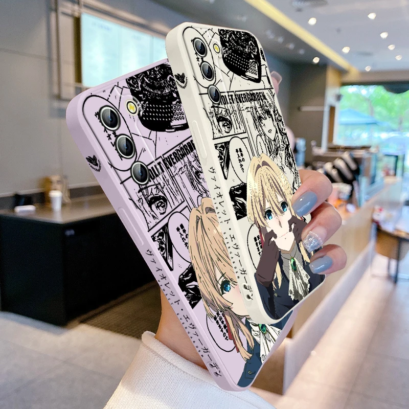 Anime Violet Evergarden Phone Case For Samsung Galaxy S24 S23 S22 S21 S20 Pro FE Plus Ultra Liquid Left Rope Cover