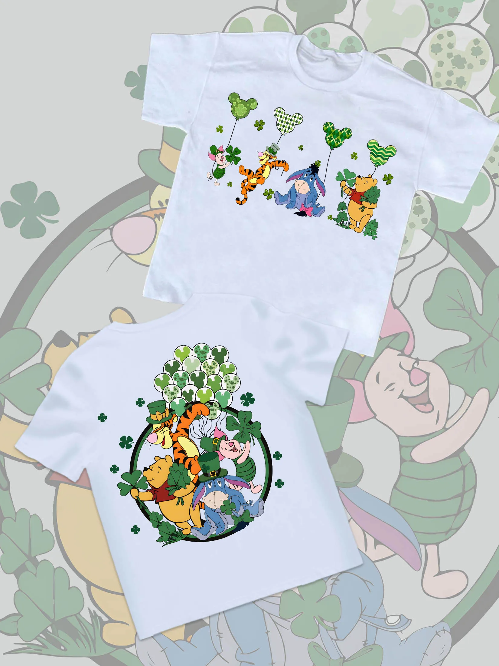 

Disney Saint Patrick's Day Winnie The Pooh and Friends T-shirts with Colorful Cartoon Prints for Ladies' Summer Casual Tops.