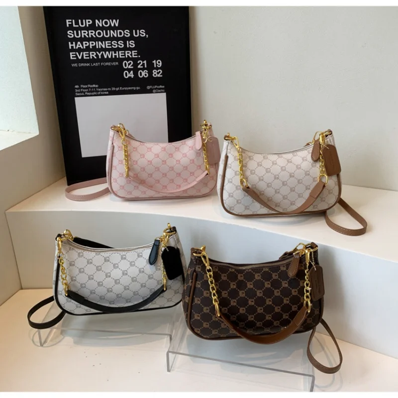 Borsa da pendolarismo coreana per donna Borsa a tracolla vintage, chiusura con cerniera, borse sotto le ascelle a spalla singola stampate alla moda