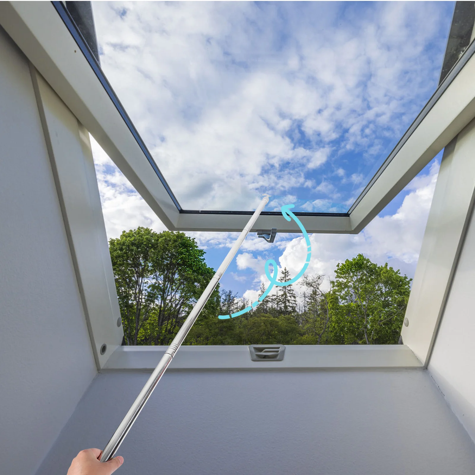 

Skylight Pole with Hook Adjustable Telescoping Stainless Steel Window Shade Rod Curtain Pull Wand Blind Tool for High Windows