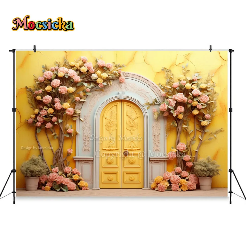 Easter Holiday Party Backdrop Photography Studio Spring Garden Flower Eggs Wooden House Background Kids Family Portrait Booths