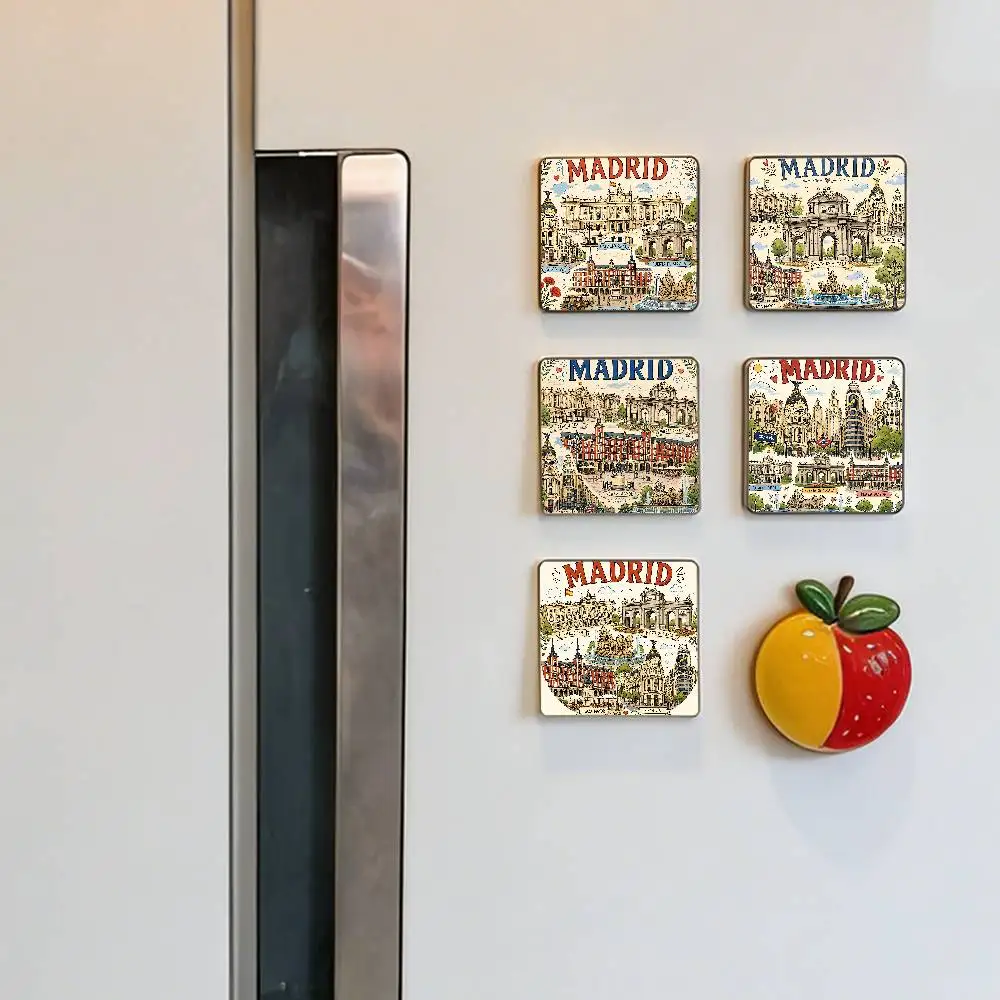 MADRID City Aesthetic Art Refrigerator Magnets Personalized Fridge Magnet Square Shape Fridge Refrigerator Wall Door Decoration