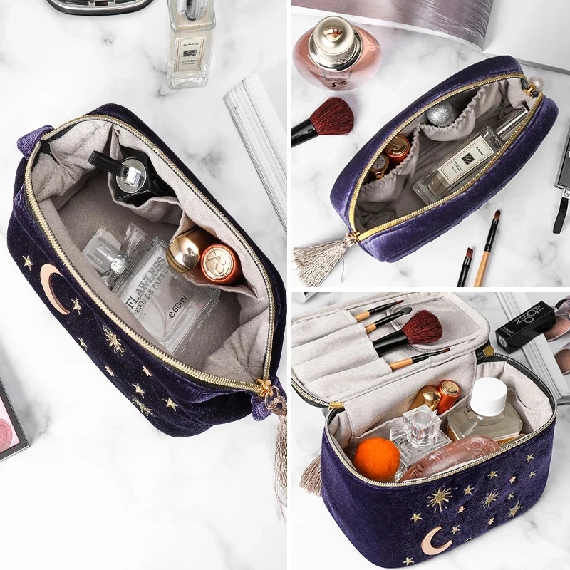 Japanese Style Velvet Cosmetic Bag Large Capacity Portable Lipstick Cosmetic Storage Jewelry Navy Velvet Tassel Cosmetic Bag