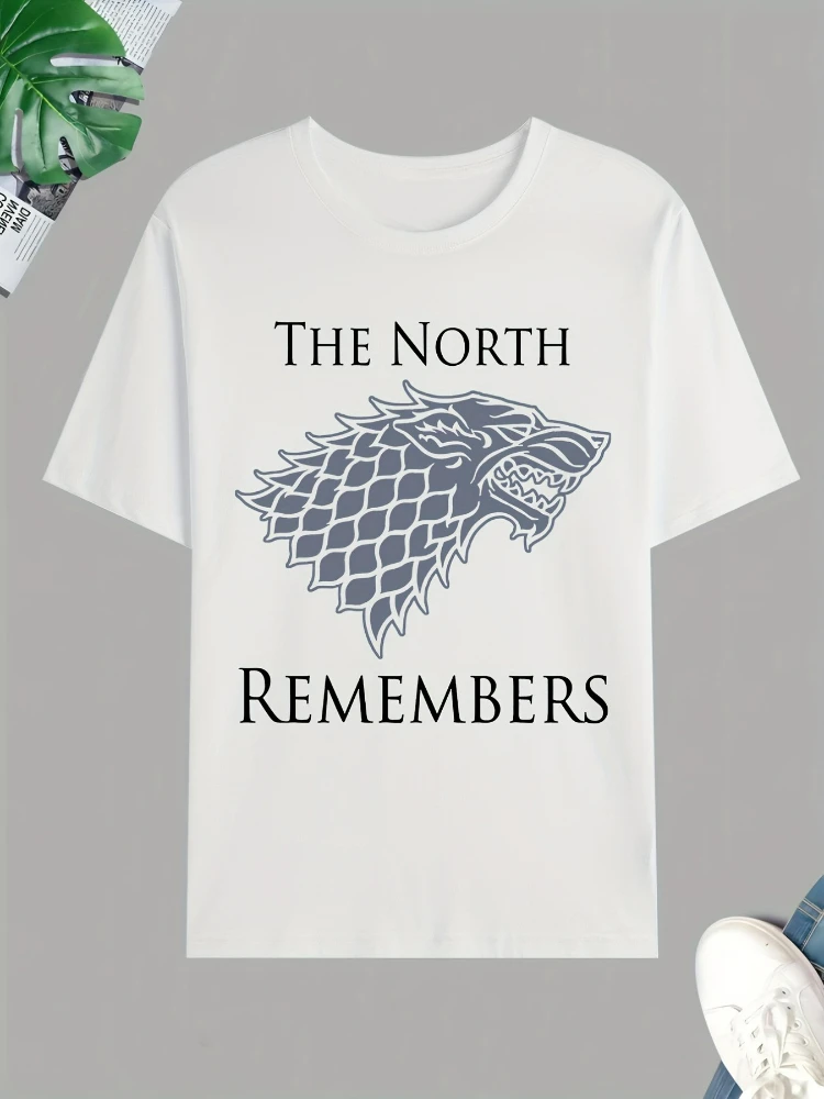 

'Remember The North' pattern design -100% cotton summer short sleeve casual O-neck printed men's T-shirt.