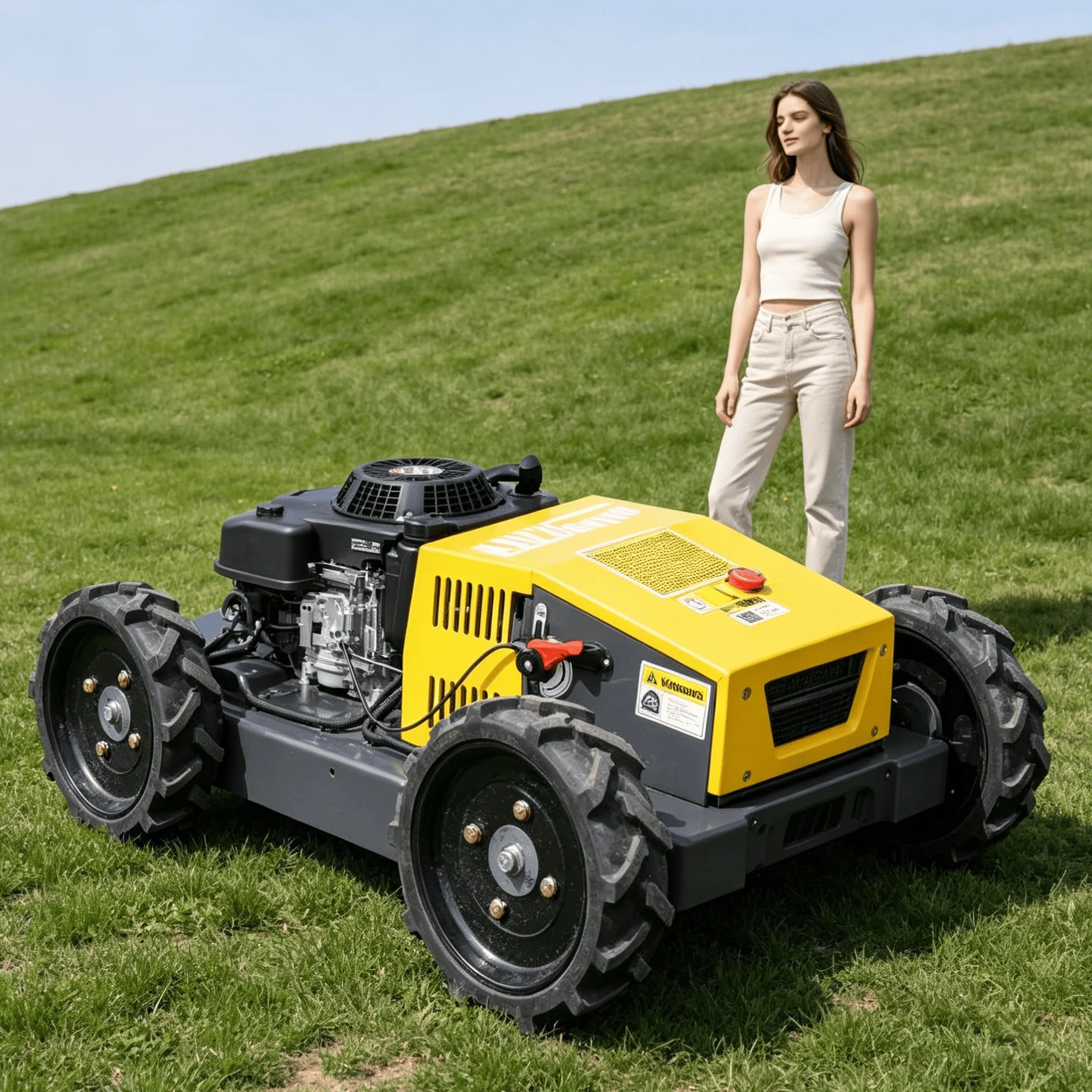 

Customized high climbing remote control petrol robot lawn mower anti shock wheel structure for steep hillside orchard grass clea