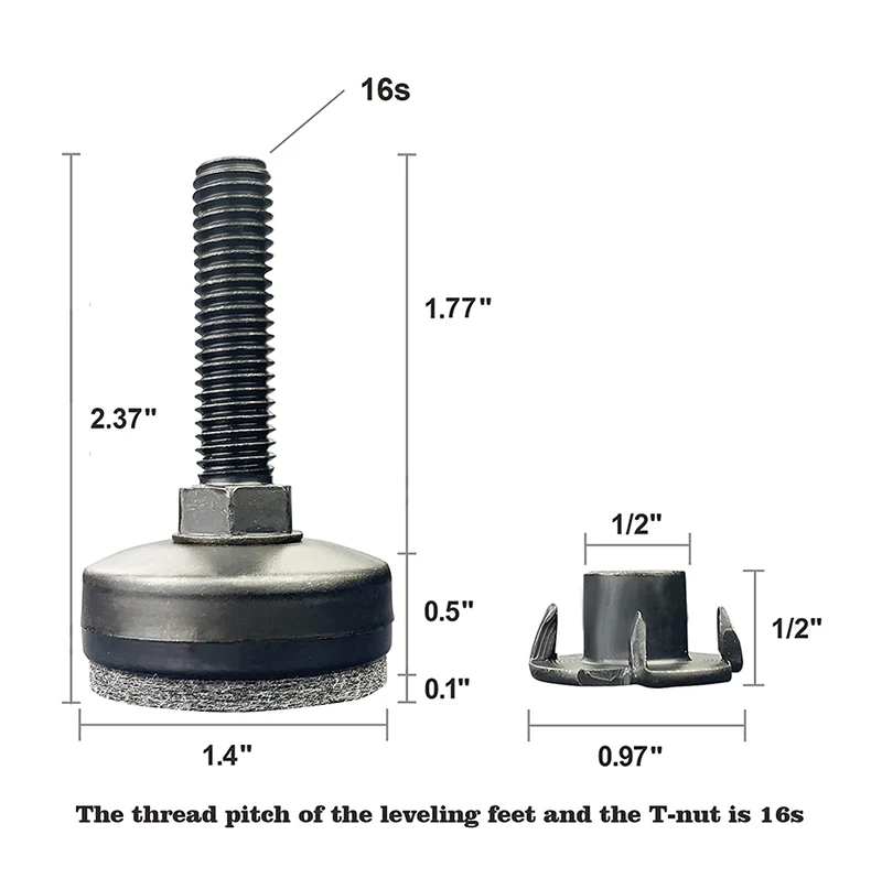 4Pcs Leveling Feet Adjustable Furniture Levelers,Heavy Duty Leg Levelers Screw on with Threaded Inserts for Table,Cabinet,Sofa