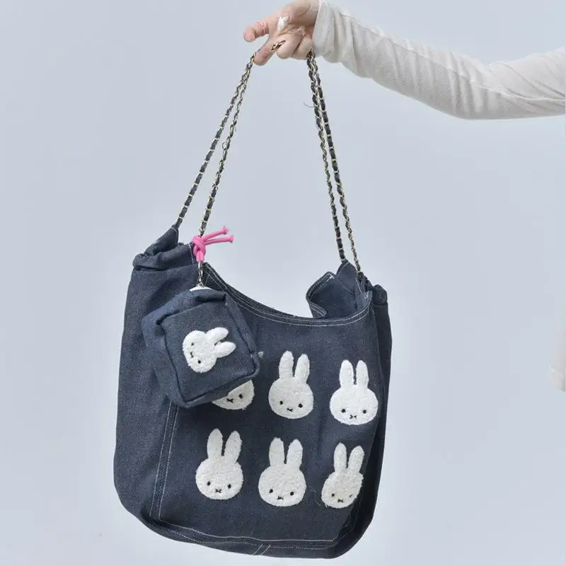 

New Kawaii Cute Miffy Chain Bag Canvas Bag Shopping Commuting Handbag 3D Cartoon Printed Bag Fashion and Casual Gifts for Girls