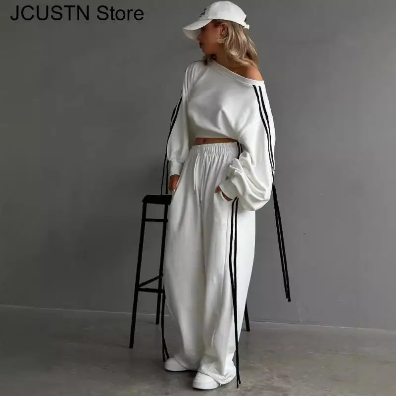 Women Casual Loose Sweatshirts Stripe Patchwork Pants Suits Fashion Lady Outerwears Tracksuit 2024 Streetwear Club Outfit