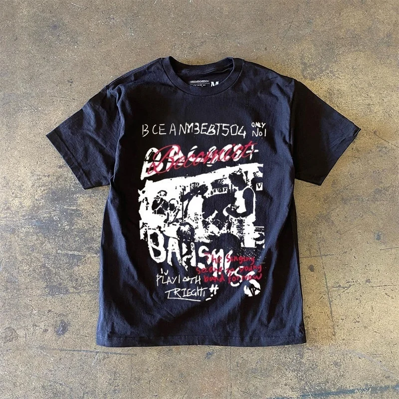 Pure Cotton Double Thread Loose Fit Short Sleeve T-Shirt Unisex Breathable Comfortable American Retro Style Printed Graphic Tee