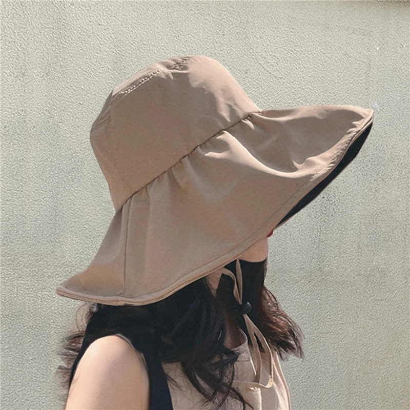Women Sunshade Hat Summer Thin Sun Protection Hats  Ladies Korean Big Brim Fisherman Hat Sunshade Hat Summer Black Gum Cap